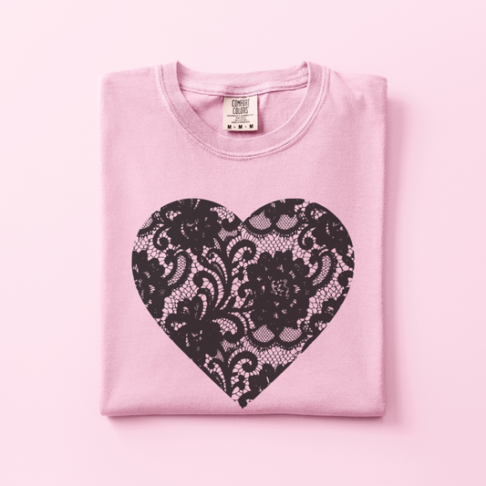 Black Heart Tee (Faux Lace)