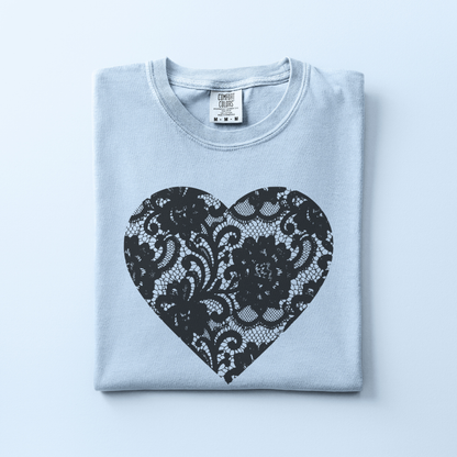 Black Heart Tee (Faux Lace)