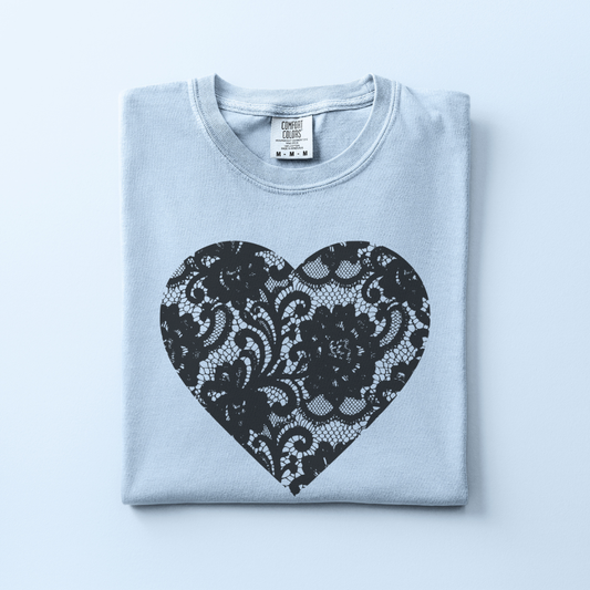 Black Heart Tee (Faux Lace)
