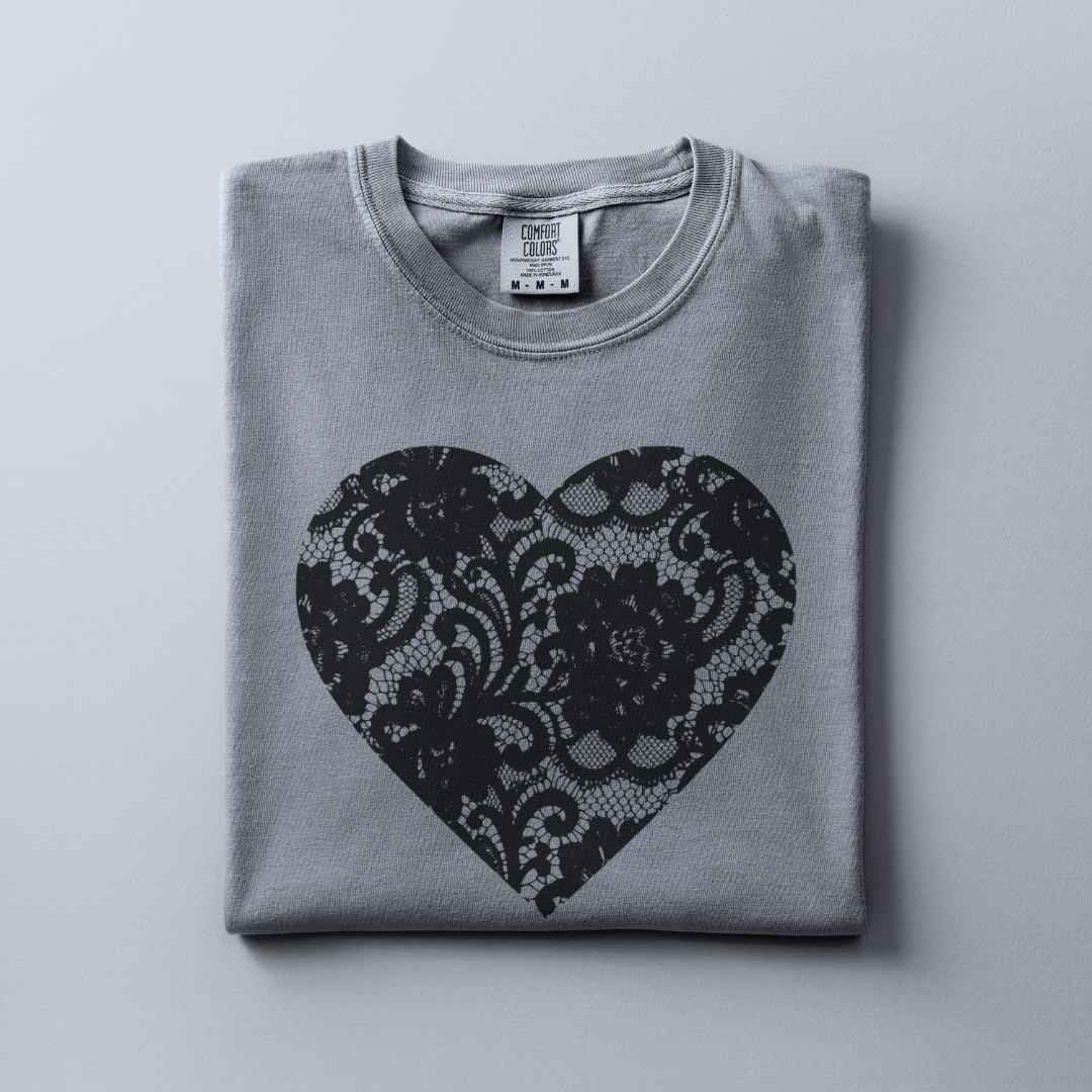Black Heart Tee (Faux Lace)