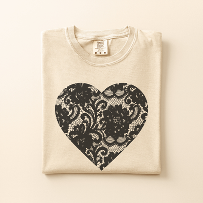 Black Heart Tee (Faux Lace)